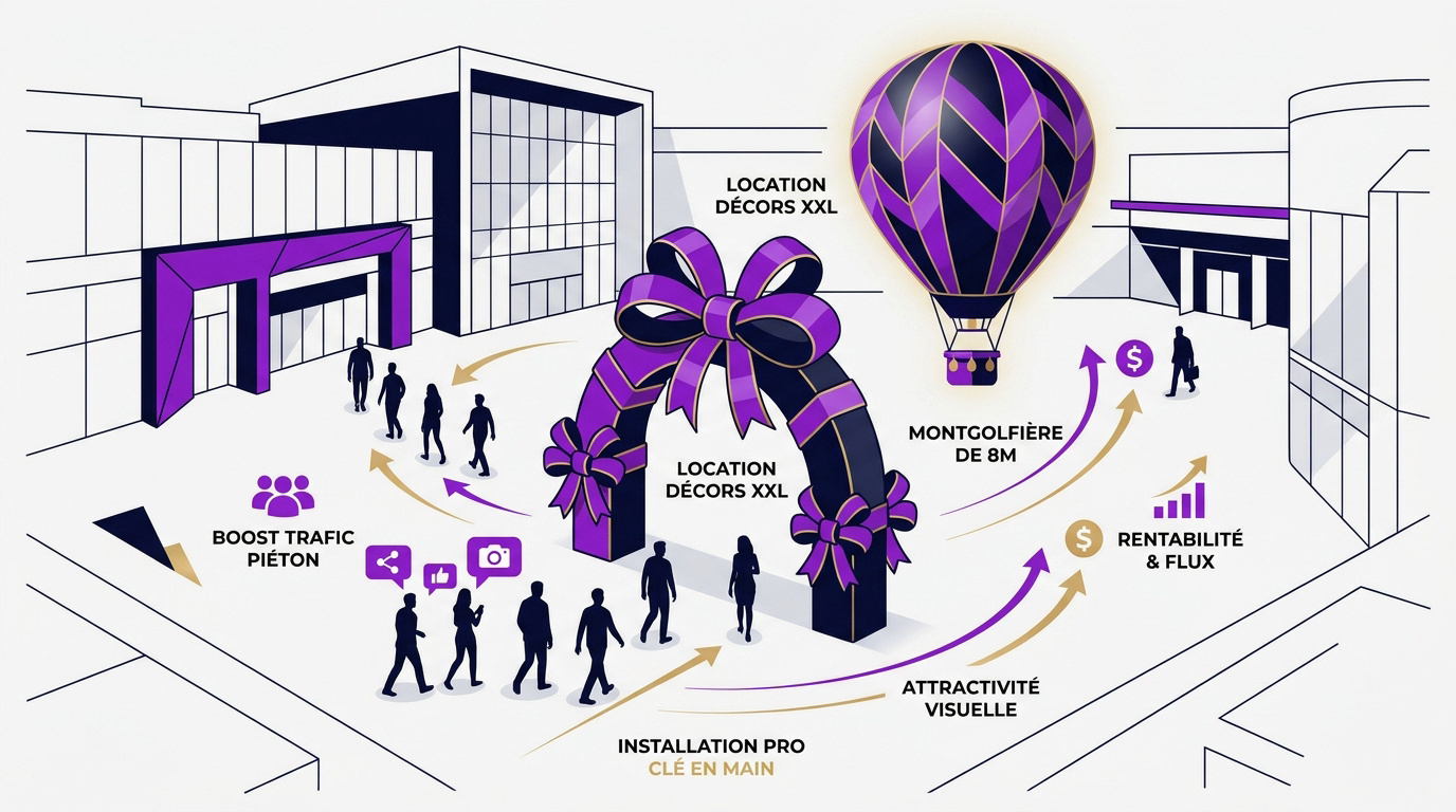Infographie montrant l'impact de la décoration de Noël professionnelle sur le trafic et la rentabilité des centres commerciaux